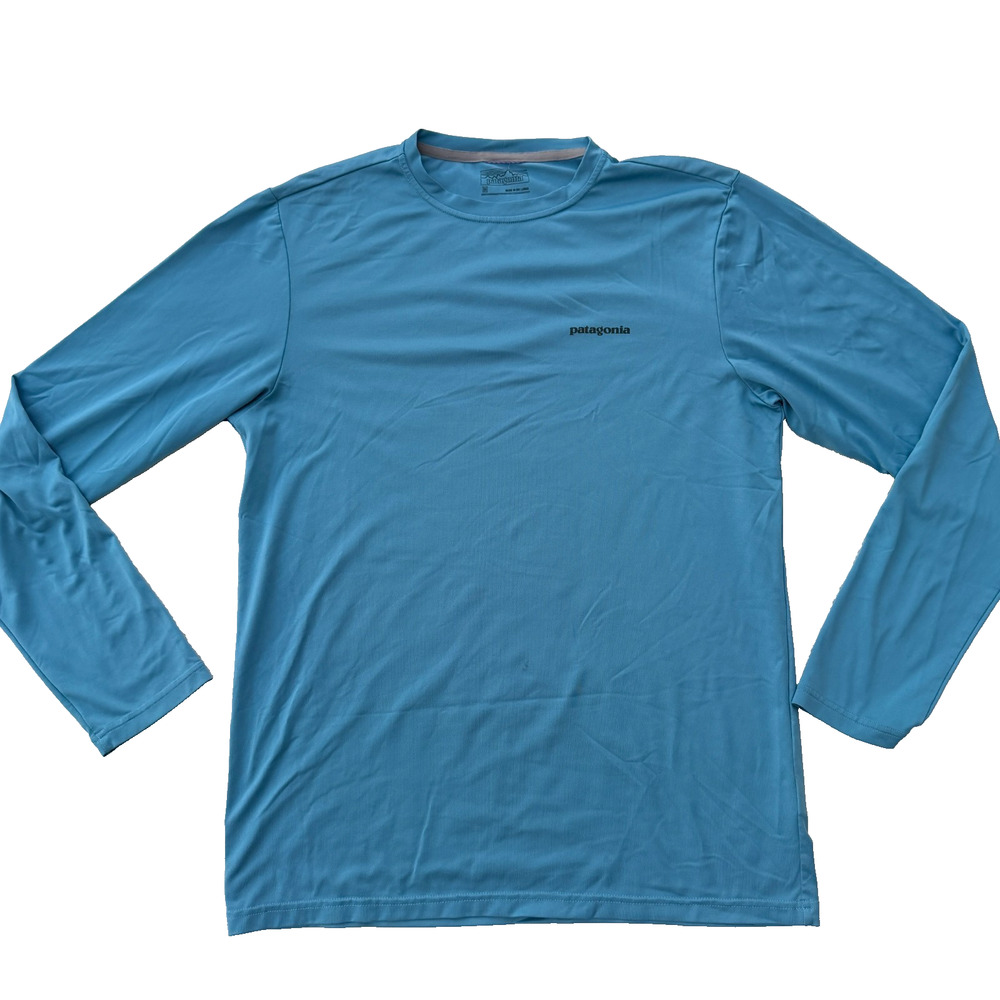 Patagonia Long Sleeve Performance Shirt Men's Size M Blue Fish Monkey T-Shirt